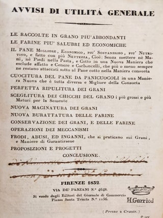 Item #1062 Avvisi di utilità generale. Le raccolte di Grano più abbondanti. Le farine più...