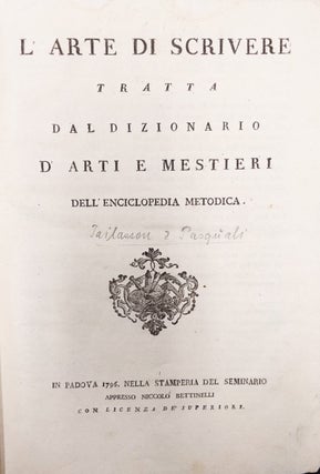 Item #1067 L’Arte di Scrivere tratta dal Dizionario d’Arti e Mestieri dell’Enciclopedia...