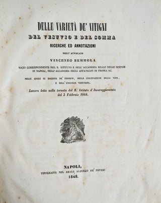 Delle Varietà de’Vitigni del Vesuvio e Del Somma. Richerche ed Annotazioni.