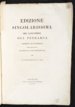 Edizione Singolarissima del Canzoniere del Petrarca.
