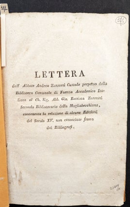 Item #1137 Lettera dell’Abate Andrea Zannoni Custode perpetuo della Biblioteca Comunale di...