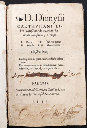 Item #1155 Liber utilissimus de quatuor hominis novissimis. Nempe I. Morte. II. Judicio. III....