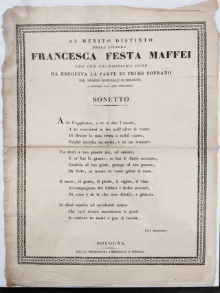 Item #1221 Al Merito distinto della Signora Francesca Festa Maffei che con grandissima lode ha...