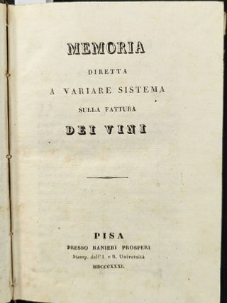 Item #1236 [COOKERY & VITICULTURE]. Sammelband of Three First Editions. Giuseppe de Rossi