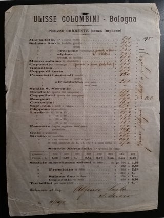 Item #125 Ulisse Colombini - Bologna. Prezzo Corrente (senza impegno). Cookery
