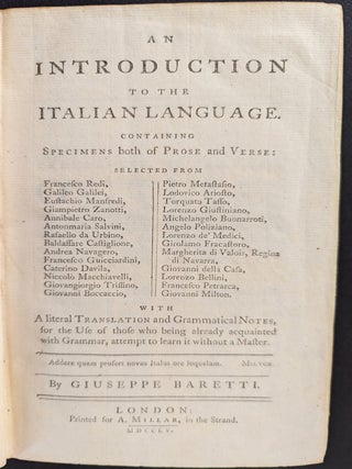 Item #1311 An Introduction to the Italian Language. Containing specimens both of Prose and...