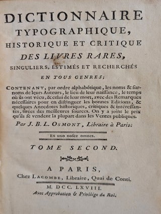 Dictionnaire Typographique, Historique, et Critique des Livres Rares.