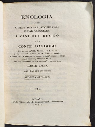 [COOKERY & VITICULTURE] Enologia: ovvero a&rsquo;Arte de Fare, Conservare e far viaggiare I vini del regno.