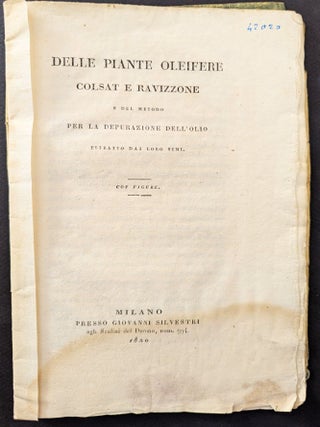 Item #1388 Delle piante oleifere colsat e varizzone e del metodo per la depurazione dell’olio...