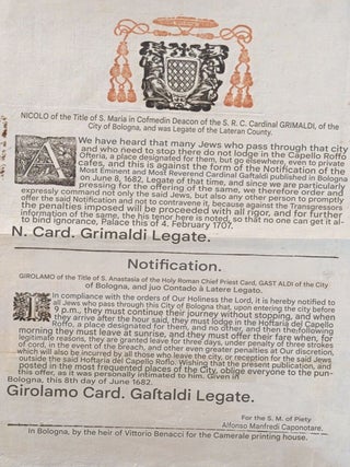 NICOLO&rsquo;del Titolo di S. Maria in Cosmedin Diacono della S.R.C. Cardinale GRIMALDI della Citt&aacute; di Bologna, e suo Contado &aacute; Latere Legato.