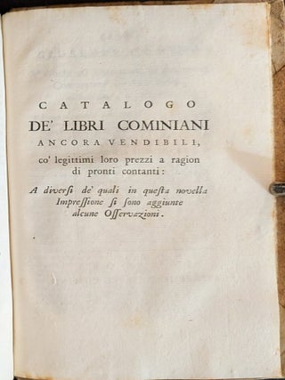 La Libreria de’Volpi, e la Stamperia Cominiana. Illustrate con utili e curiose Annotazioni. Avvertenze necessarie e profittevoli a Bibliotecarj, e agli Amatori de ‘buoni Libri.