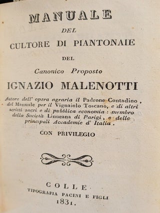 Manuale del vignaiolo toscano. (Bound after) Manuale del cultore di piantonaie. (Bound first) Manuale del pecoraio.