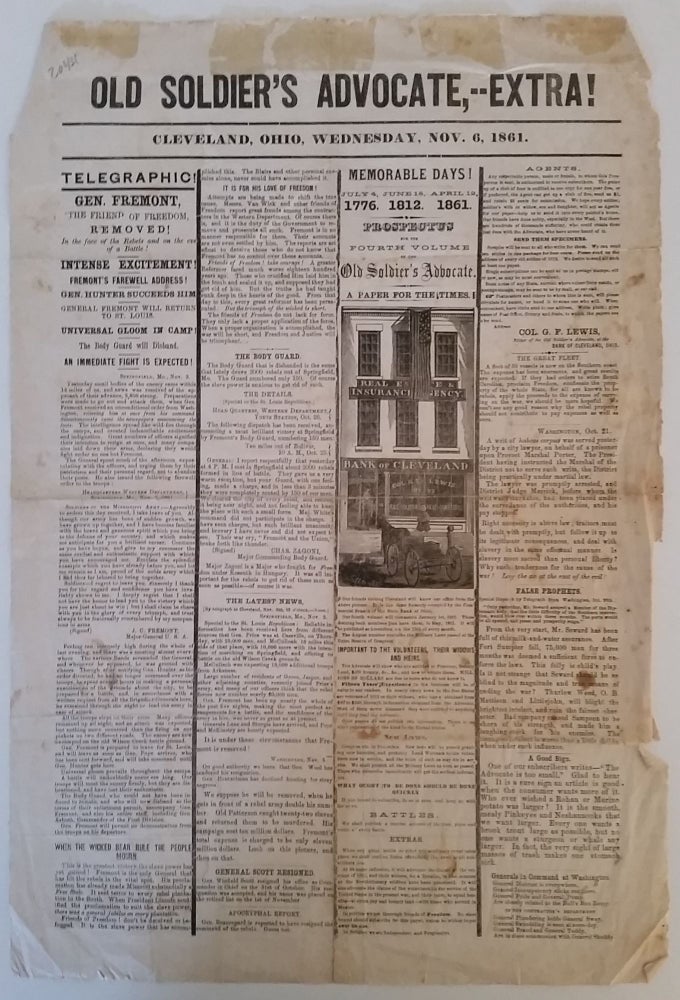 Item #333 Old Soldier's Advocate -- Extra. Cleveland Newspaper.