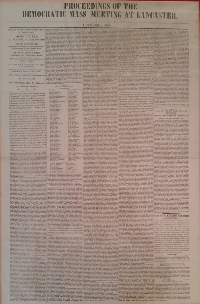 Item #334 Proceedings of the Democratic Mass Meeting at Lancaster. October 8, 1856. Lancaster Newspaper.