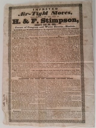 Item #365 Improved Air-Tight Stoves, Manufactured and for Sale by H. & F. Simpson, Agents for Dr....