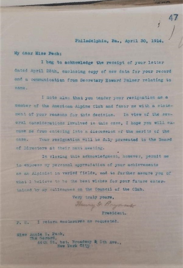 Item #411 Letter Archive of the American Alpine Club, Philadelphia, Pa. Henry G. Bryant.