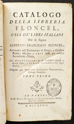 Item #420 Catalogo della Libreria Floncel, o sia de'Libri Italiani. Alberto Francesco Floncel