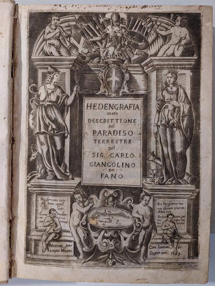 Item #451 Hedengrafia, ouero Descrittione nel Paradiso Terrestre. Carlo da Fano Giangolino.