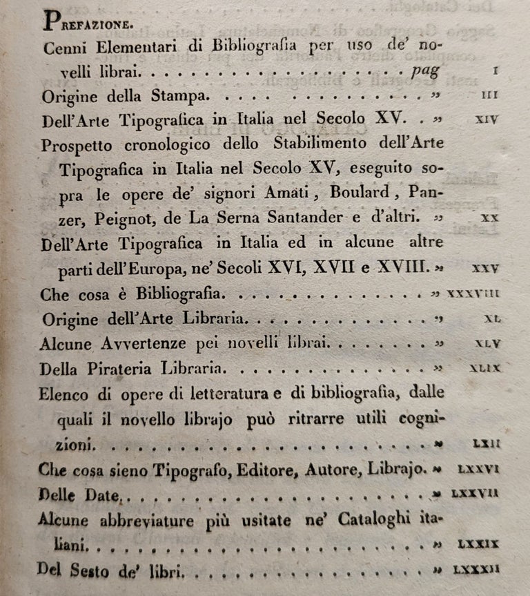 Item #45 Catalogo di libri vendibili presso Branca e Dupuy, librai in Milano; contrada di S. Paolo, No. 935. Preceduto da alcomi cenni elementari8 di bibliografia. Branca e. Dupuy.