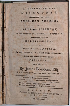 Item #480 A Philosophical Discourse, Addressed to the American Academy of Arts and Sciences . . ....