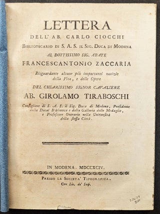 Item #49 Lettera dell’ ab. Carlo Ciocchi bibliotecario di S.A.S. il sig. duca di Modena, al...