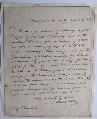Item #642 Autograph Letter signed to Prof. [Parker] Cleaveland. D. D. Transylvania University:...