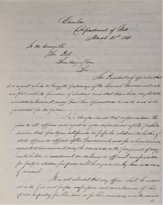 Item #643 Circular. Department of State. March 21, 1841. "To the Honorable John Bell, Secretary...