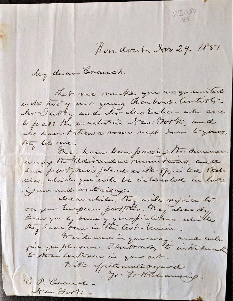 Item #683 Autograph Letter Signed to C(hristopher P(earse) Cranch in New York. William Henry Channing.
