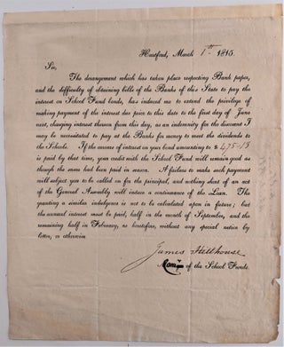 Item #702 Printed Form, with holograph signature of Hillhouse as Comr. of the School Funds. James...