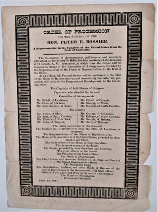 Item #715 Order of Procession for the Funeral of the Hon. Peter E. Bossier, A Representative in...