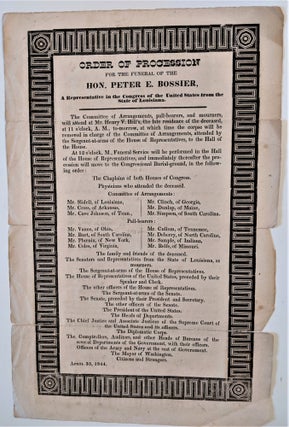 Item #715 Order of Procession for the Funeral of the Hon. Peter E. Bossier, A Representative in...
