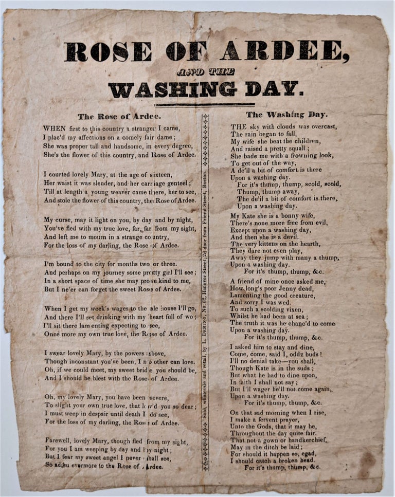 Item #716 Rose or Ardee, and the Washing Day. Song Sheet.