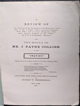 Item #832 A Review of “An Inquiry into the Genuineness of the Manuscript Corrections in Mr. J....
