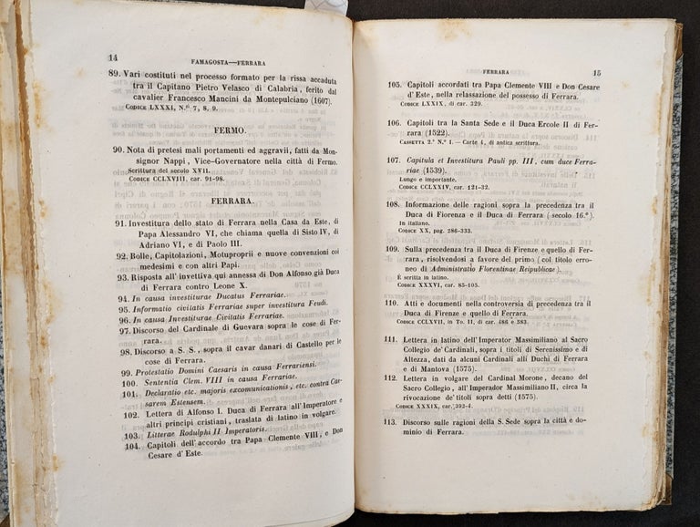 Item #85 Catalogo dei manoscritti posseduti dal Marchese Gino Capponi. Gino Capponi, Marchese.