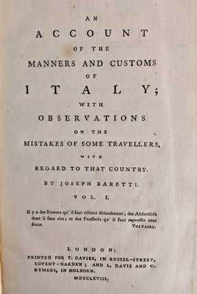 An Account of the Manners and Customs of Italy: With Observations on the Mistakes of Some Travellers, with Regard to that Country.
