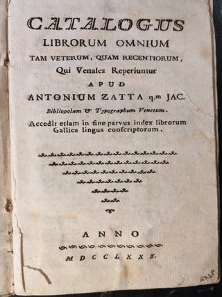 Catalogues Librorum Omnium Tam Veterum, Quam Recentiorum, Que Venales Reperiuntur.